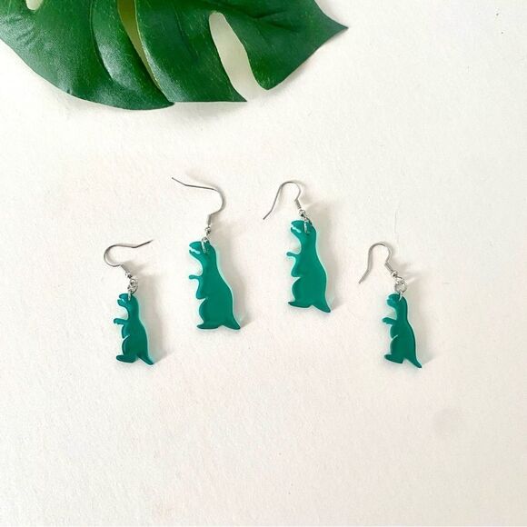 Set of 2 Funky Cute Dinosaur Cute Handmade Earrings Womens Dangle Drop Styles - Picture 1 of 2